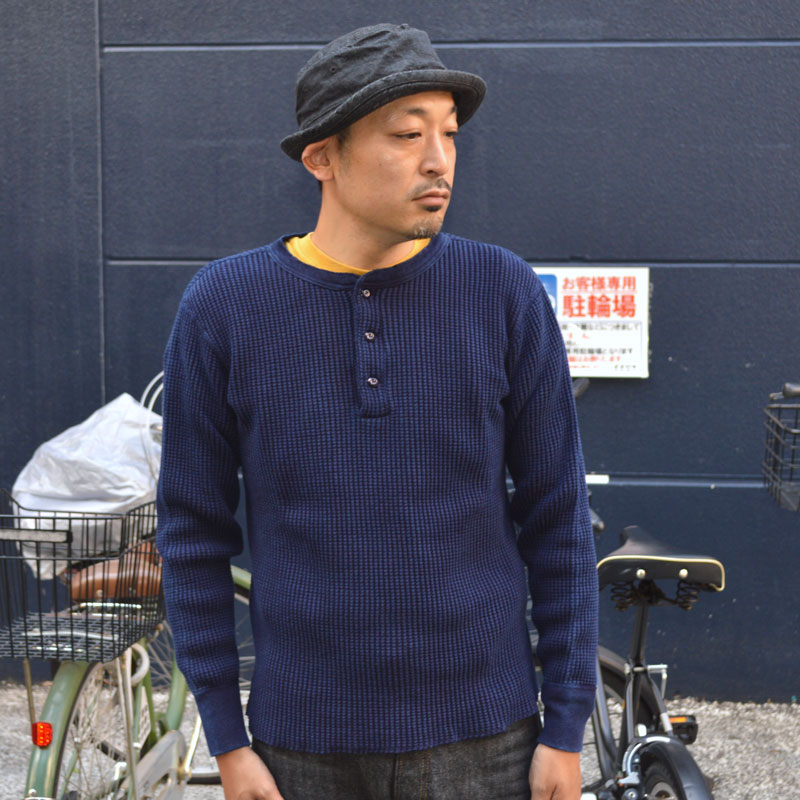 未使用級 RRL ヘンリーネック Tシャツ インディゴ ワッフル XL相当 RRL - 未使用級 RRL ヘンリーネック Tシャツ インディゴ